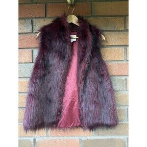 BCBGeneration‎ Faux Fur Vest Open Front Sleeveless | Burgundy | Womens XXS